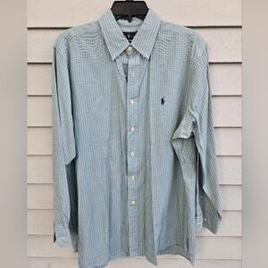 Polo by Ralph Lauren Men's Light Green Striped Shirt 16 1/2 100% Cotton